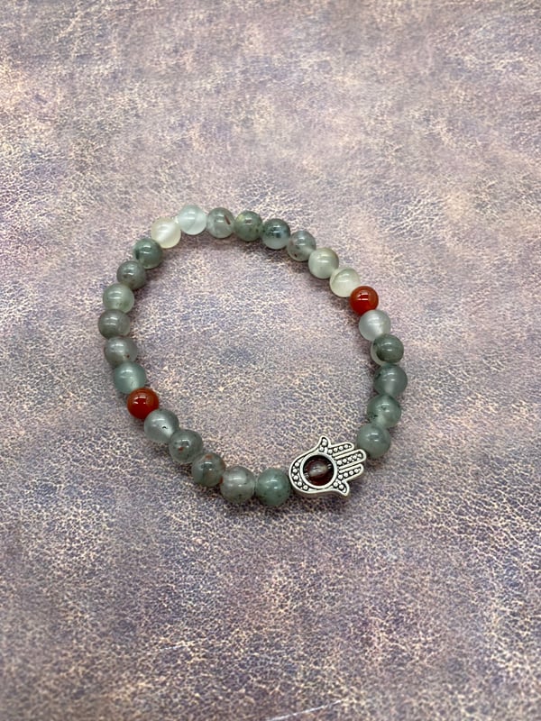 Image of 6mm Bloodstone & Hamsa Bracelet 