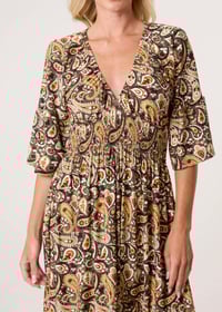 Image 3 of BOHO PAISLEY PRINT V-NECK STRETCH DRESS