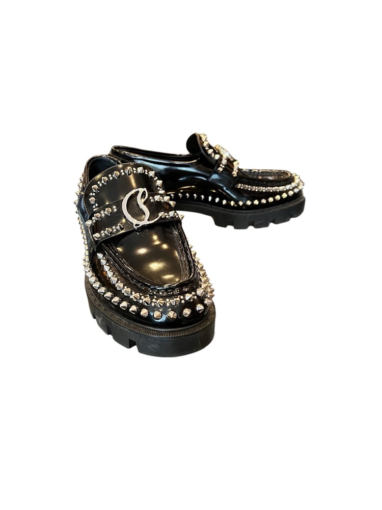 Image of Christian Louboutin Size 38.5 Studded Spiked Loafers 1150-18