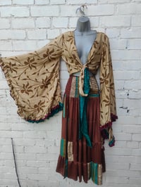 Image 2 of Zara Split Skirt- Jade Green and Brown