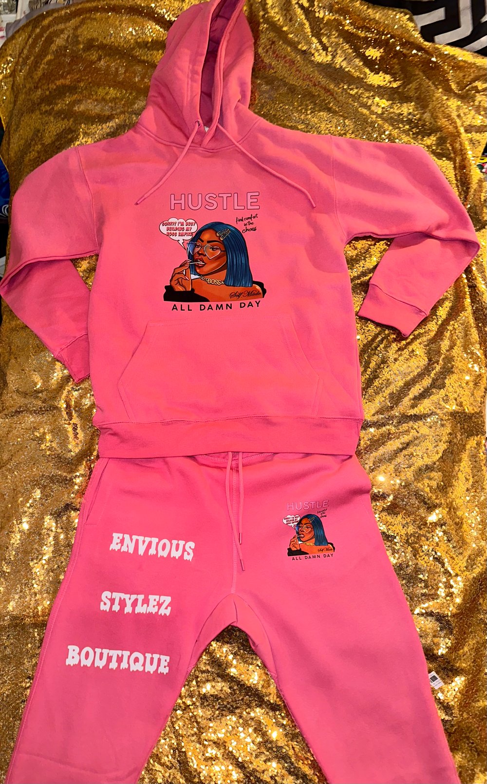 Image of Hustle all damn day Medium Unisex Custom sweatsuit outfit