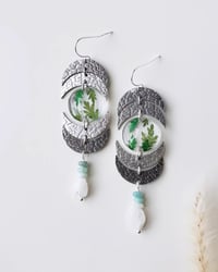 Image 1 of Ferns, Gemstones Crescent Moon Earrings 