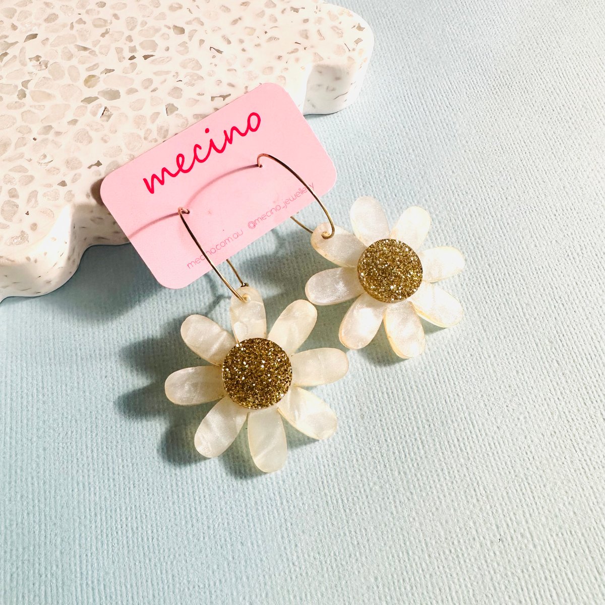 Image of Daisy Hoops - Beige / Gold