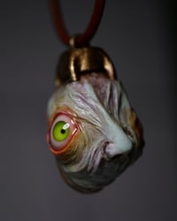 Image 8 of Egg of the King big eyes pendant, leather cord, brass hardware, OOAK,