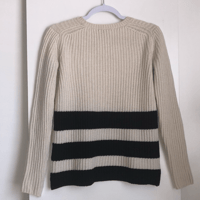 Image 4 of VINCE beige and navy cable knit crew neck long sleeve sweatshirt