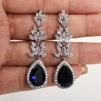 Image 5 of ZAKOL Luxury Leaf Cubic Zirconia Long Bridal Earrings for Women Fashion Water Drop Silver Color Wedd