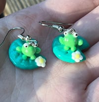 Image 3 of Frogs on a lily pad earrings