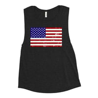 Image 4 of USA Flag Distressed - Tank, Flowy Swoop Ladies’ Muscle Tank from PatriotsCo.com