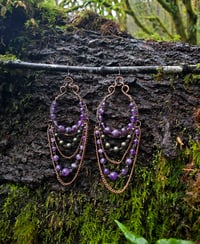Image 2 of Amethyst chained hoops *for stretched ears only*