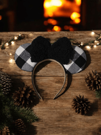 Image 1 of Black & White Buffalo Plaid Ears 