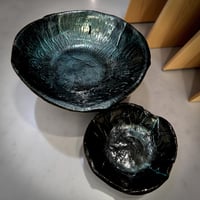 Image 1 of Handmade Iridescent Anthracite Ceramic-Style Nesting Bowls I Cosmic Blue Textured Fruit Bowl|