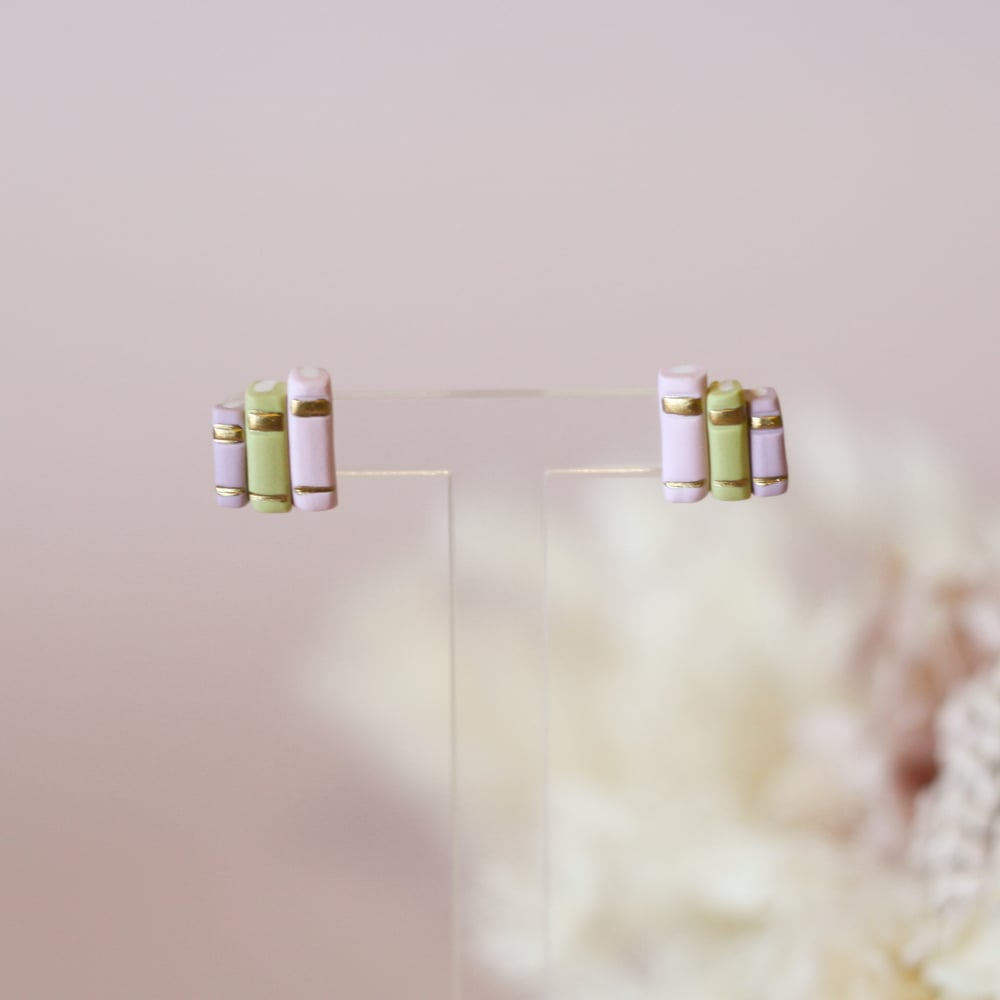 Image of Book Studs - Pink, Green, Purple