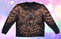 Image 1 of “OWL TOWN” CUSTOM BLEACH PAINTED PULLOVER SWEATER XL