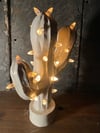 Speckled White On White Themed Ceramic Cactus Night Light Lamp