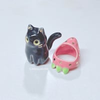 Image 2 of Black Cat With Strawberry Hat Ceramic Figurine 2