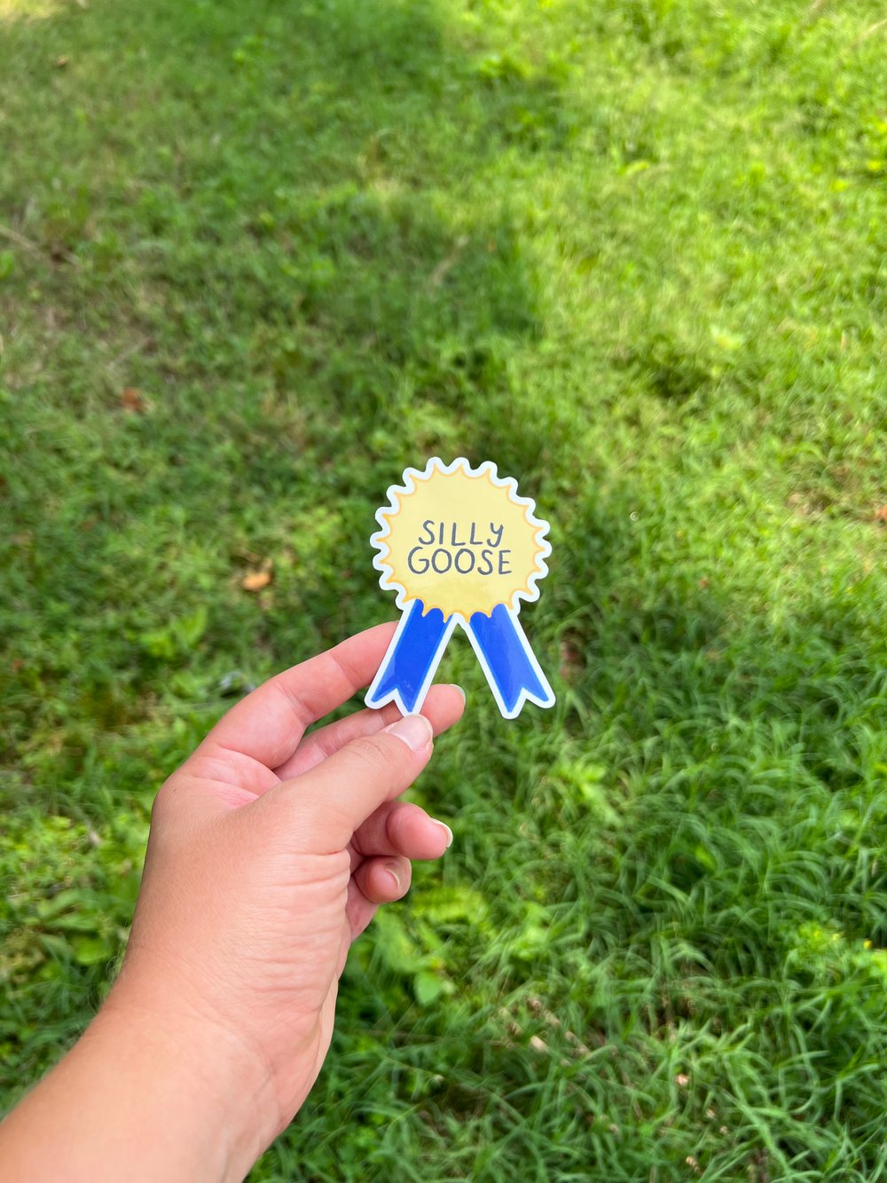Image of silly goose blue ribbon
