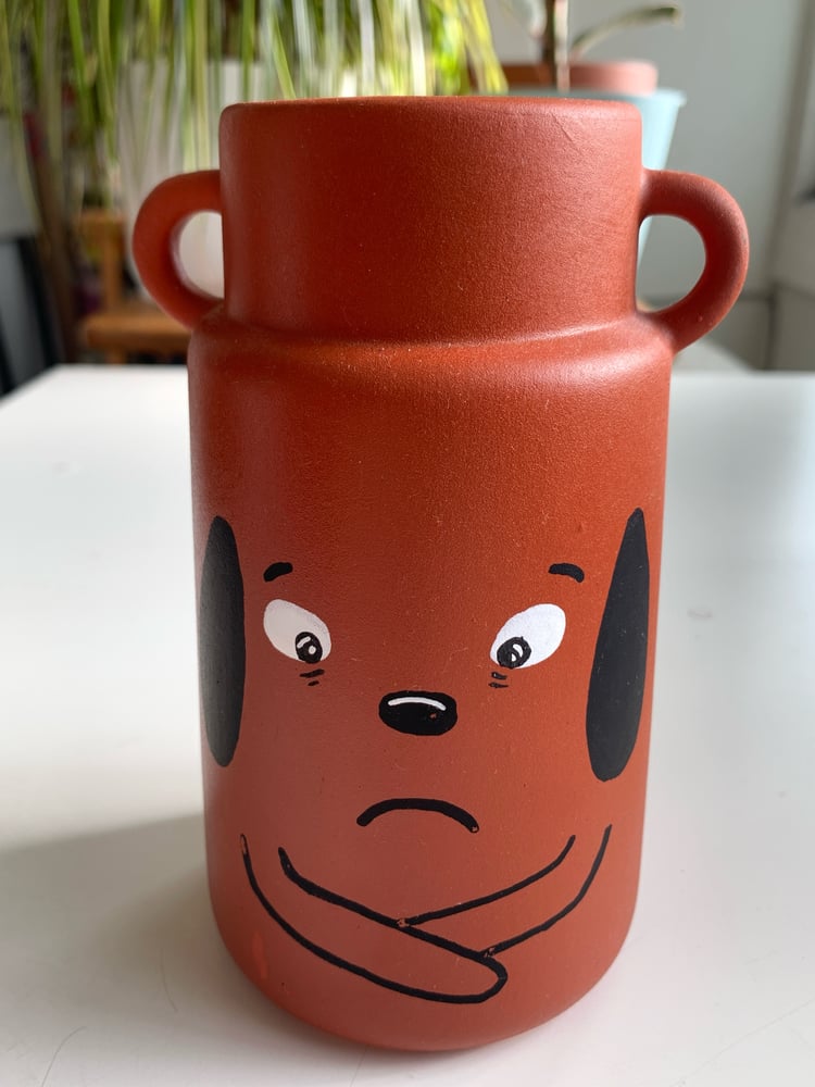Image of "Happy/Sad" hand painted pot