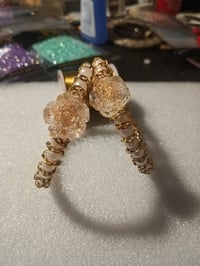 Image 1 of Golden Pearl Rose Statement Hoops