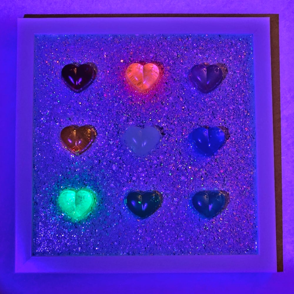 Image of Rainbow 3D Chonky Heart Wall Art: 8x8/ Sparkle Background