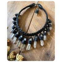Image 2 of The Empress Necklace - Small Clear Quartz Crystals and Black Leather