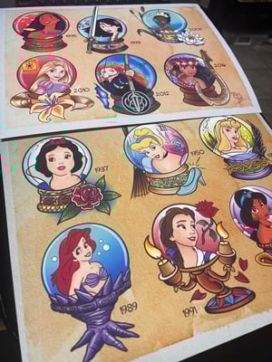 Image of Disney Princess Crystal Ball Series Tattoo Flash Set: DisCBSet1 11x14