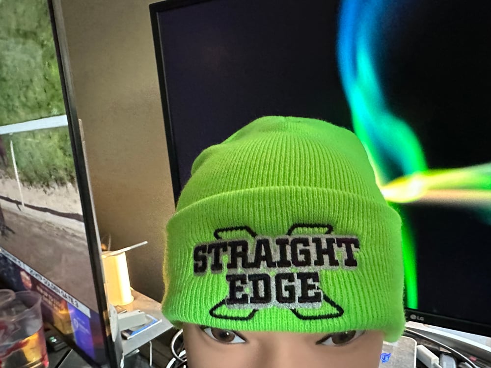 Neon Safety Green Joe Hardcore Knit "Straight Edge" Logo Hat with Cuff