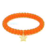 Starlit Radiance – Tangerine Opal Stretch Bracelet with Gold Pave Star Charm