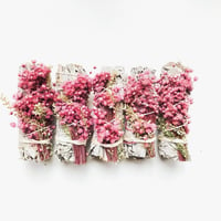 Image 1 of Sage Smudge Stick-Pink flowers 