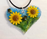 Image 2 of Fused Glass Sunflower and Bee Pendant 