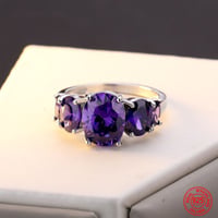 Image 3 of 925 Sterling Silver Amethyst Finger Ring For Women Fashion Wedding Jewelry Gifts