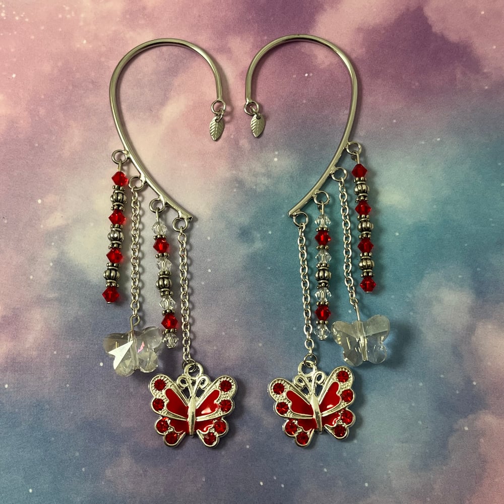 Image of Red Butterfly Ear Cuffs