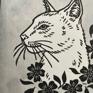 Cat Portrait Linocut And Watercolor Print