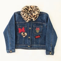 Image 1 of Disney Junior Girls Denim Jacket with Leopard Print Collar