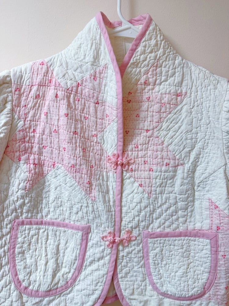 Image of Princess Puff Sleeve Quilt Coat — Baby Pink Sawtooth Star