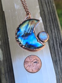 Image 3 of Electroformed labradorite and moonstone crescent moon necklace 11