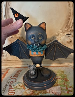 Image of Halloween Witch Bat Folk Art Sculpture Zombie Mouse 