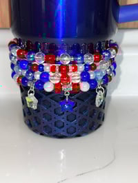 Image 1 of Fourth of July Memorial Day Patrotic Red White and Blue Tumbler Bracelet Stack