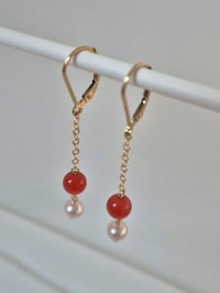 Image 1 of Boucles d'oreilles cornaline et perles de culture  roses