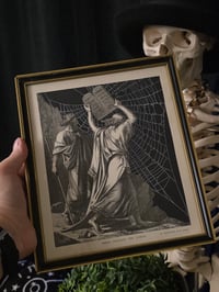 Image 1 of “Moses destroys the tables ” 1800s Bible page with preserved web