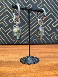 Image 3 of Silver and Hand carved Labradorite skull ear weights