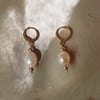 Gold Filled Huggies with 11mm Freshwater Pearl and Gold Filled Bead Earrings 