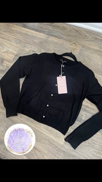 Image 1 of Black Essential Button-Up Cardigan Sweater