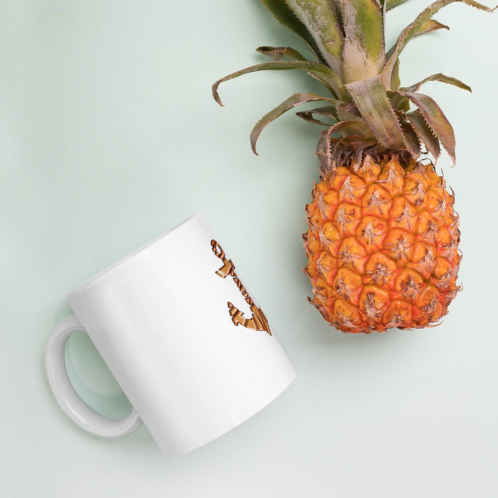 White glossy anchor mug