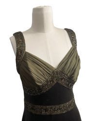 Image 3 of Olive green 90s beaded silk & velvet gown