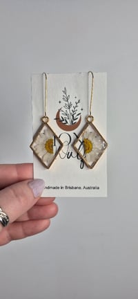 White Daisy Pressed Flower Resin Earrings  