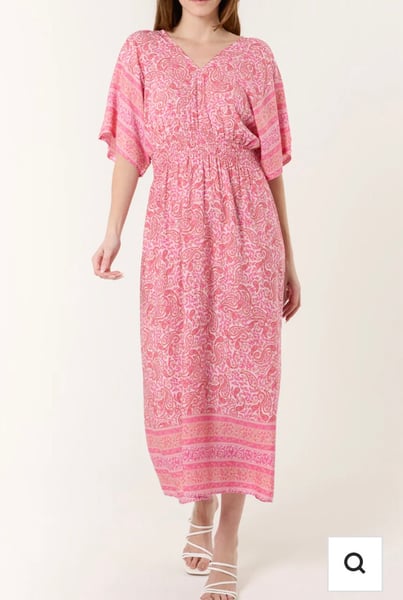 Image of PINK PAISLEY PRINT V-NECK & BACK MIDI DRESS
