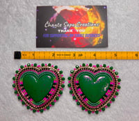 Image 7 of Hand Polished Dark Green Heart Beaded Earrings