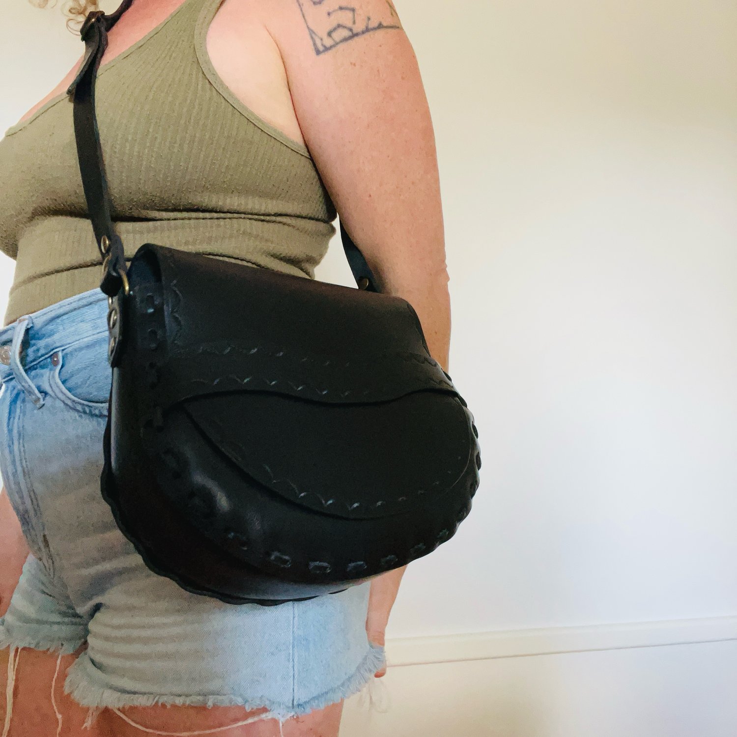 Image of Black Vachetta Crossbody Saddle Bag 
