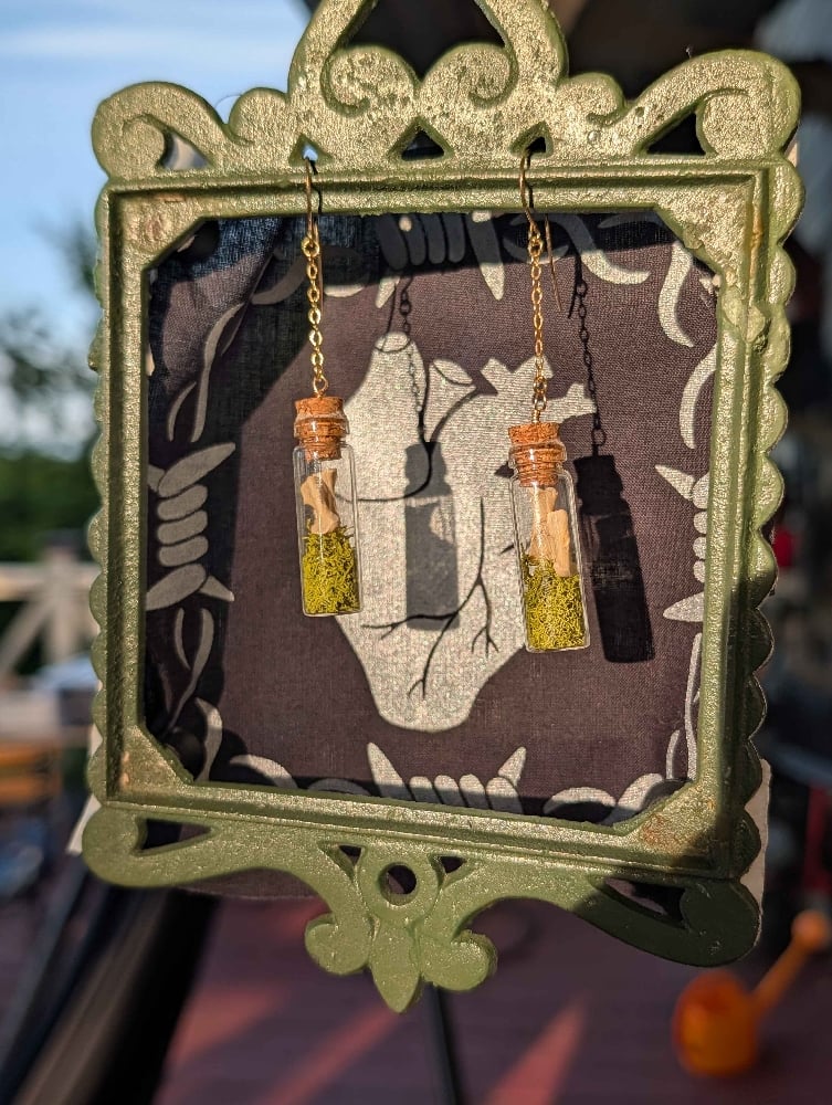 Image of mossy rabbit bone earrings
