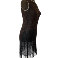 Image 3 of 90s Vintage Black Sheer Metallic Lace Fringe Dress w - Size 5 Jonathan Martin 